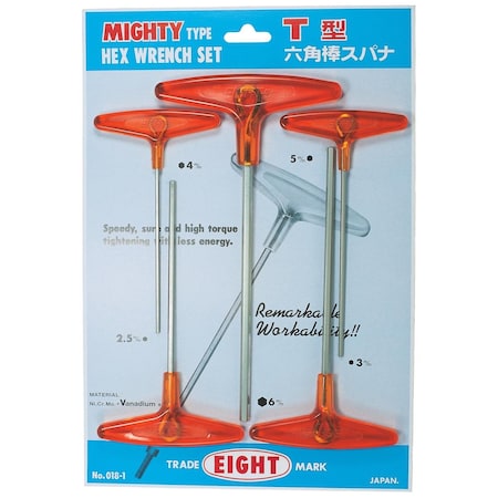 Eight Tool HEX KEY T-HANDLE LONG SET, 5PC 2.5-6MM 018-S1